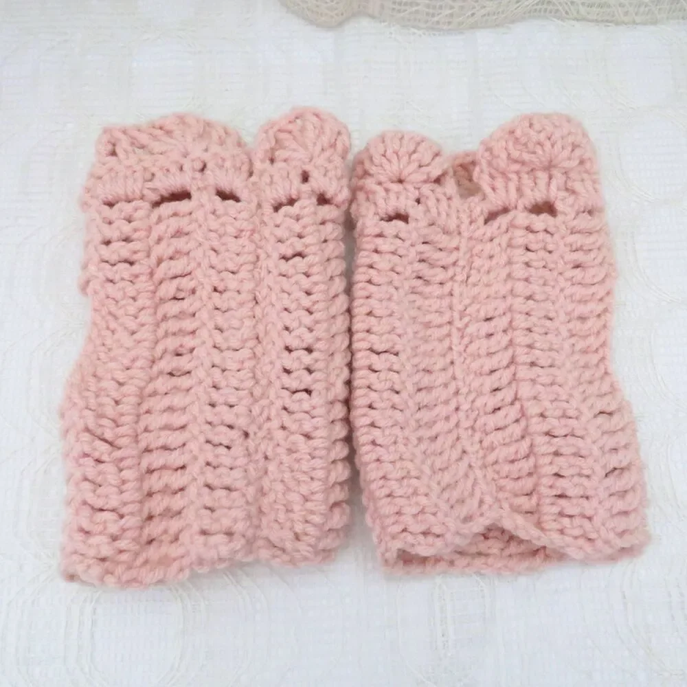 Fingerless Gloves, Peach Handwarmer Mittens, Handmade Crocheted Ruffled